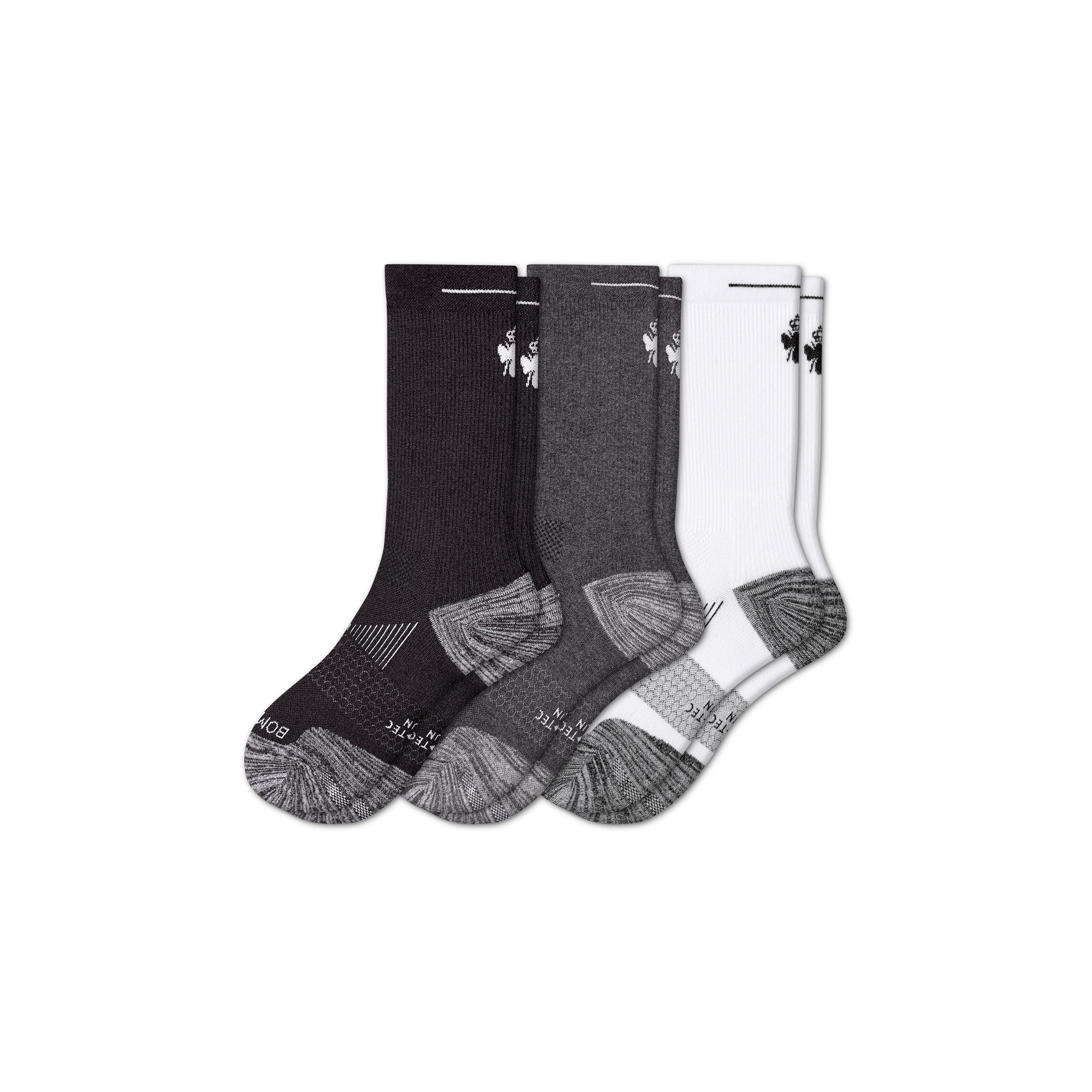 Men's Running Calf Sock 3-Pack - White Charcoal Black Bee - Medium - Cotton Blend - Bombas | Bombas