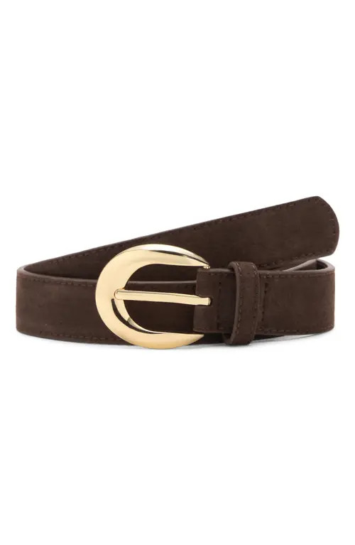MANGO Oval Buckle Suede Belt in Chocolate at Nordstrom, Size Medium | Nordstrom