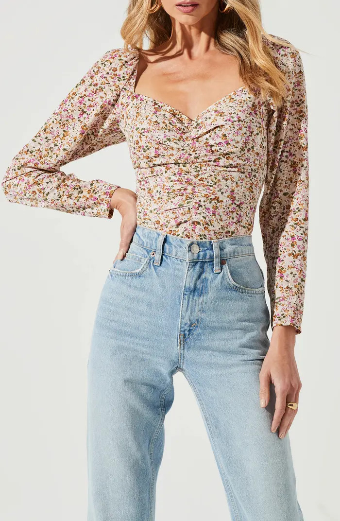 ASTR the Label Floral Print Long Sleeve Corset Top | Nordstrom | Nordstrom
