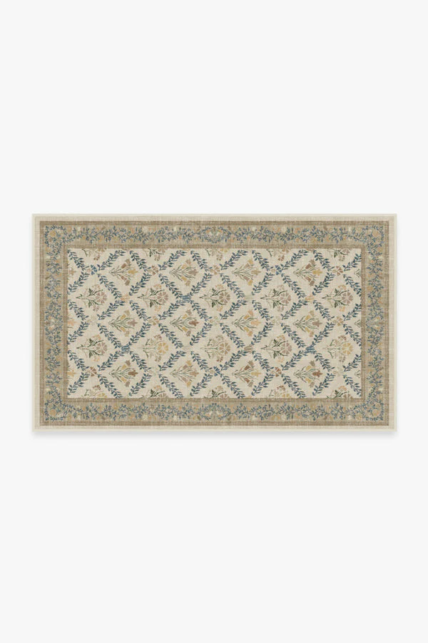 Bellflowers Ivory & Gold Flatwoven Rug | Ruggable