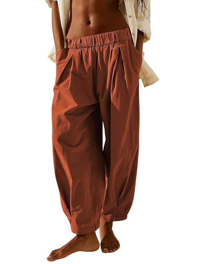 SCUSTY Womens Baggy Wide Leg Pants Cotton Linen Casual Elastic Waisted Palazzo Harem Beach Trouse... | Amazon (US)