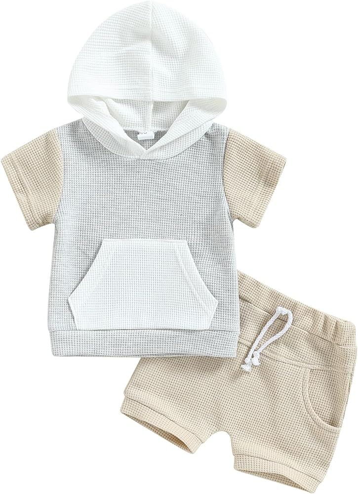 Kayotuas Toddler Baby Boy Summer Clothes Cute Short Sleeve Hooded Tshirt Top and Casual Shorts Se... | Amazon (US)