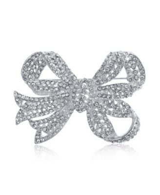 Bling Jewelry Victorian Style Royal Style Crystal Pave Filigree Ribbon Brooch Pin Silver Plated - Silver tone | Macy's