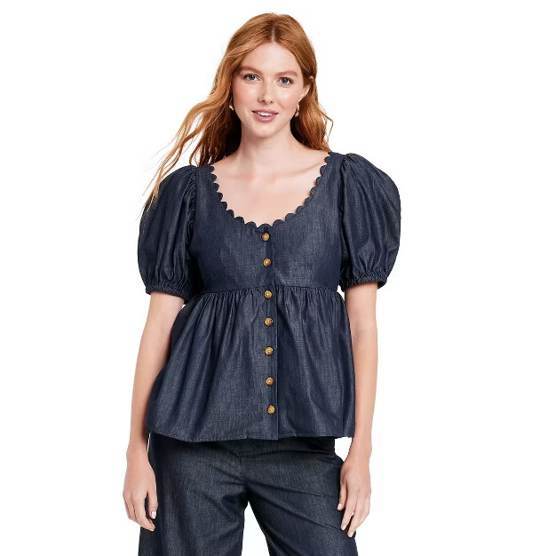 Women's Puff Sleeve Button-Down Top - Kika Vargas x Target Indigo | Target