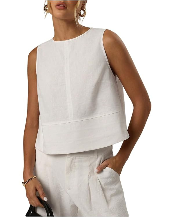 MakeMeChic Women's Linen Shirts Dressy Tops Summer Crop Tank Tops Sleeveless Blouse Work Shirts | Amazon (US)