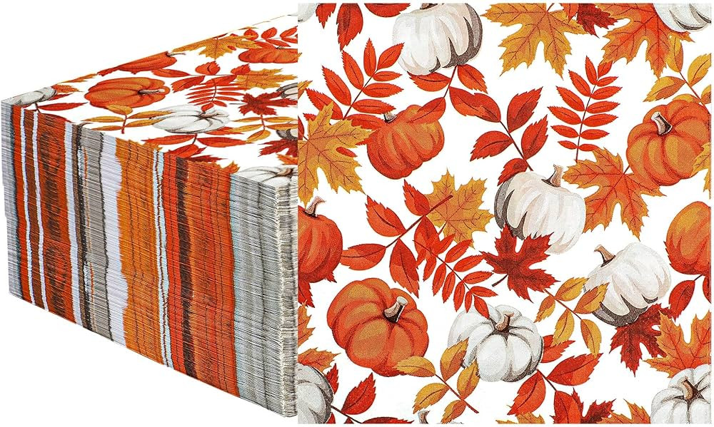 120 Pieces Fall Paper Napkins Pumpkin Maple Leaves Luncheon Napkin Disposable Fall Decorative Nap... | Amazon (US)