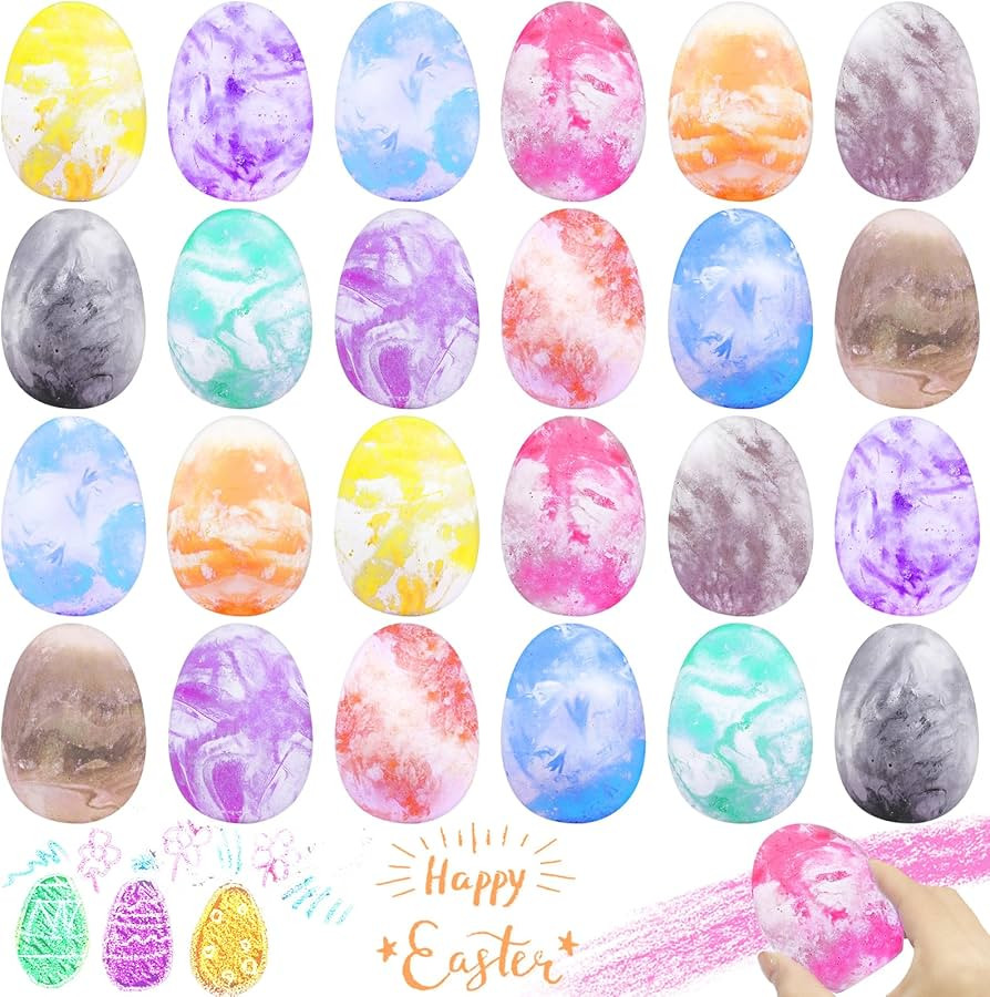 24 Pack Easter Sidewalk Chalk Easter Eggs Fillers Easter Basket Stuffers , Colorful Egg Chalk for... | Amazon (US)