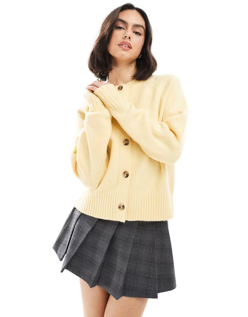 Threadbare crew neck cardigan in yellow | ASOS (Global)