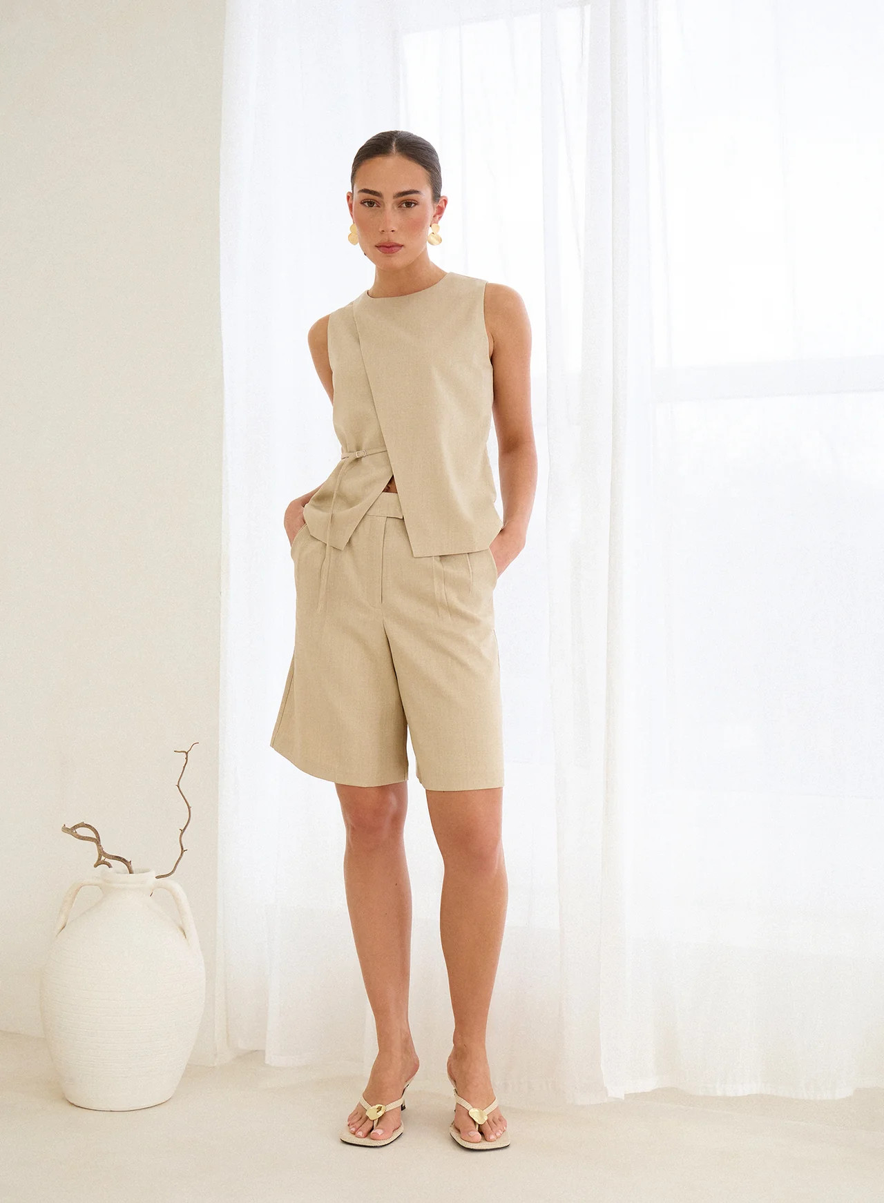 Women's Beige Tailored Bermuda Shorts | Nolla | 4th & Reckless | 4th & Reckless