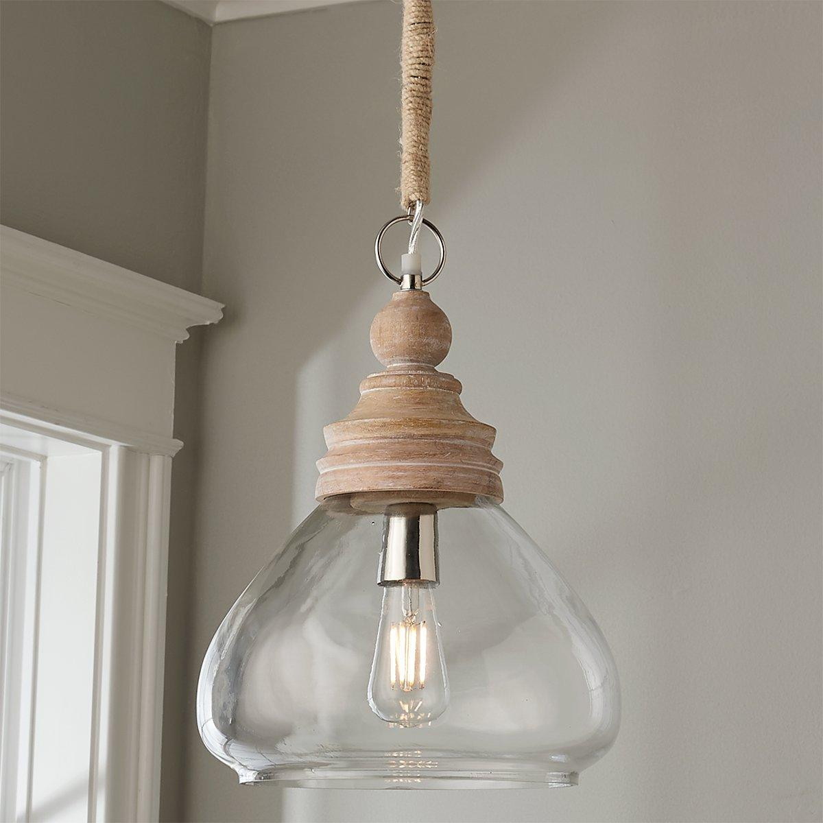 Pickled Wood and Clear Glass Pendant - Bell Glass | Shades of Light