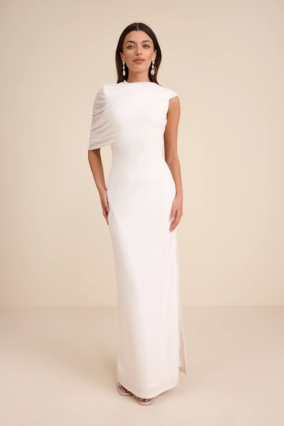 Sutton White Asymmetrical Column Maxi Dress | white dress bride | white dress bridal  | Lulus