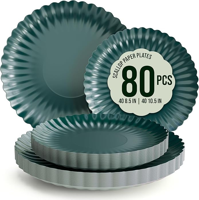 Trendables Scalloped Paper Plates 8.5 Inch & 10.5 Inch 80 Pcs Dinner Plate Set Fancy Disposable P... | Amazon (US)