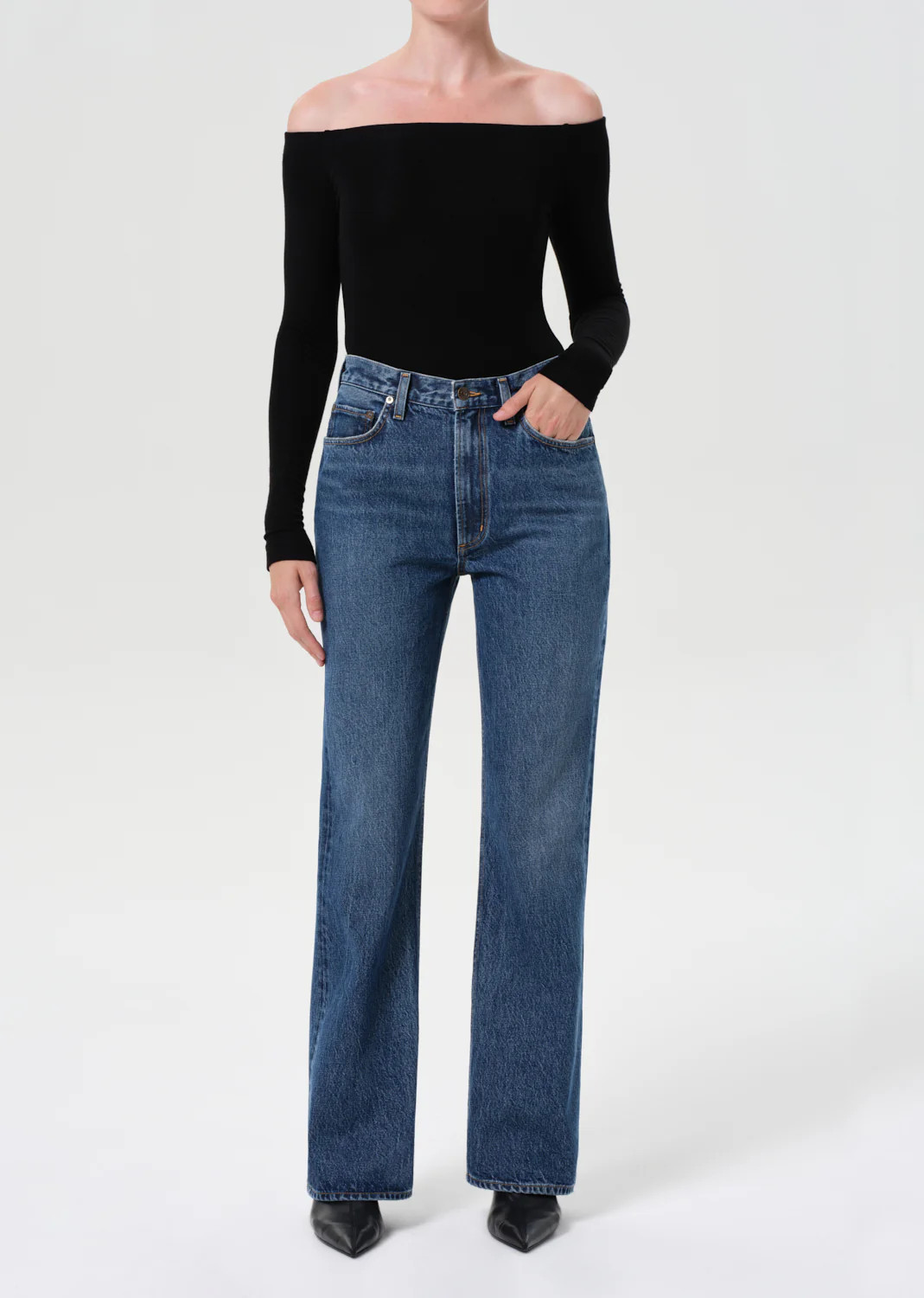 Leena Mid Rise Baby Flare Jean in Placebo | AGOLDE