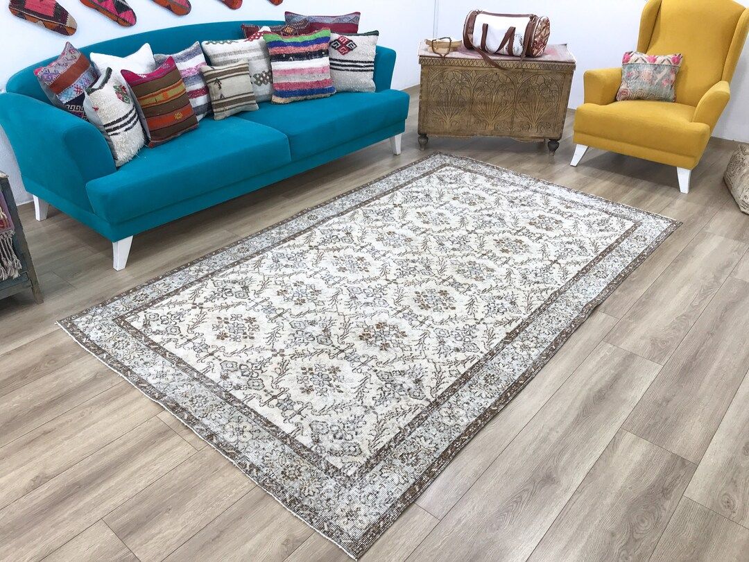 boho oushak rug, handmade rug, turkish rug, vintage rug, antique wool rug, entry rug, framed carp... | Etsy (US)