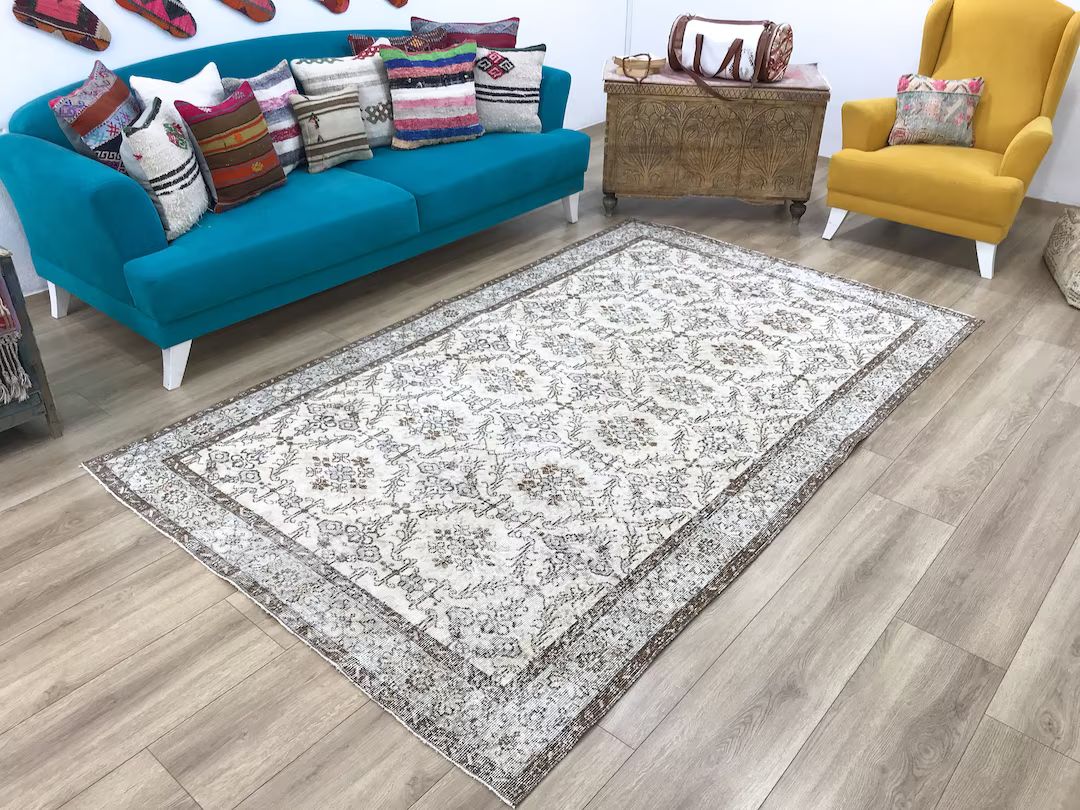 boho oushak rug, handmade rug, turkish rug, vintage rug, antique wool rug, entry rug, framed carp... | Etsy (US)