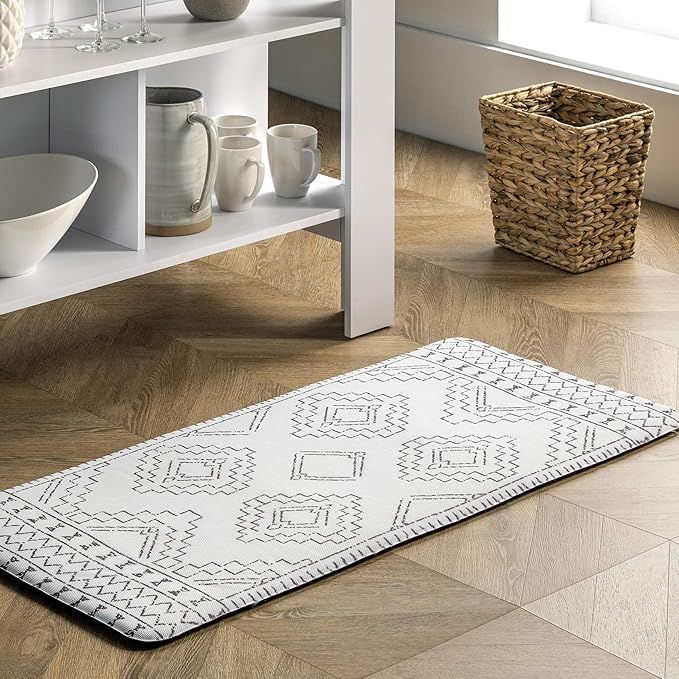 nuLOOM Tribal Moroccan Anti Fatigue Kitchen or Laundry Room Comfort Mat, 18" x 30", Light Grey | Amazon (US)
