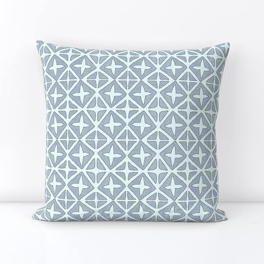Spoonflower Square Throw Pillow, 18", Linen Cotton Canvas - Plus Diamonds Tile Sky Blue Block Pri... | Amazon (US)