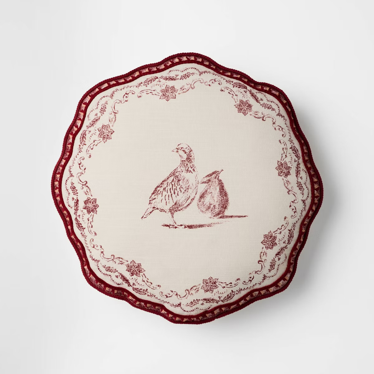 Cream and Burgundy Partridge Pillow - 16"R x 2"D - Threshold™ designed with Studio McGee | Target