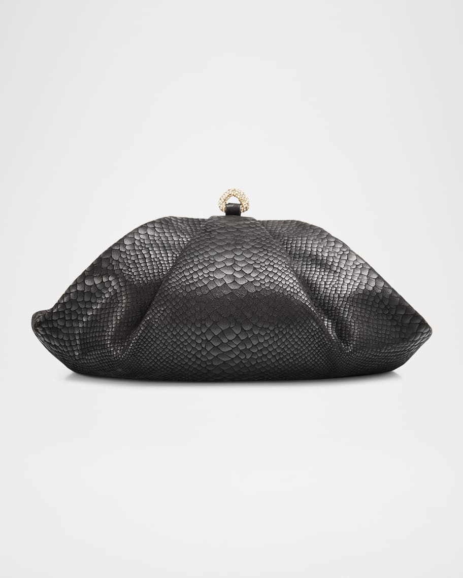 Judith Leiber Couture Grande Gemma Pleated Snake-Embossed Clutch Bag | Neiman Marcus
