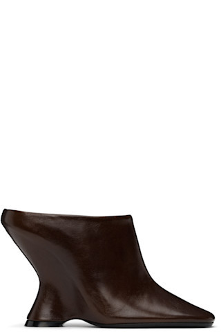 Dries Van Noten - Tan Leather Wedge Mules | SSENSE