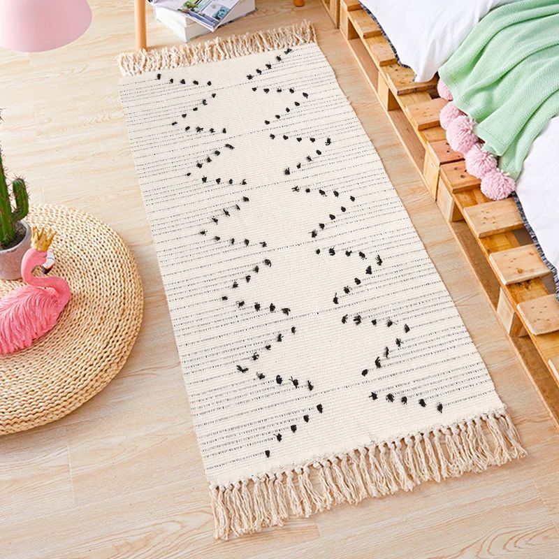 Chevron Hand Knotted Cotton Cream/Black Area Rug | Wayfair North America