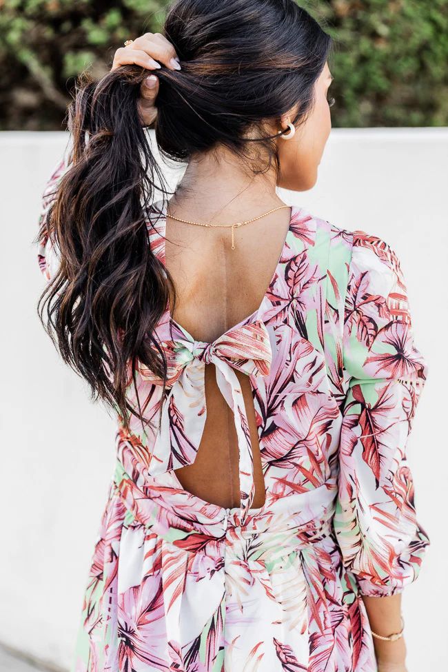 Where I Want To Be Pink and Green Tropical Printed Long Sleeve Maxi Dress FINAL SALE | Pink Lily