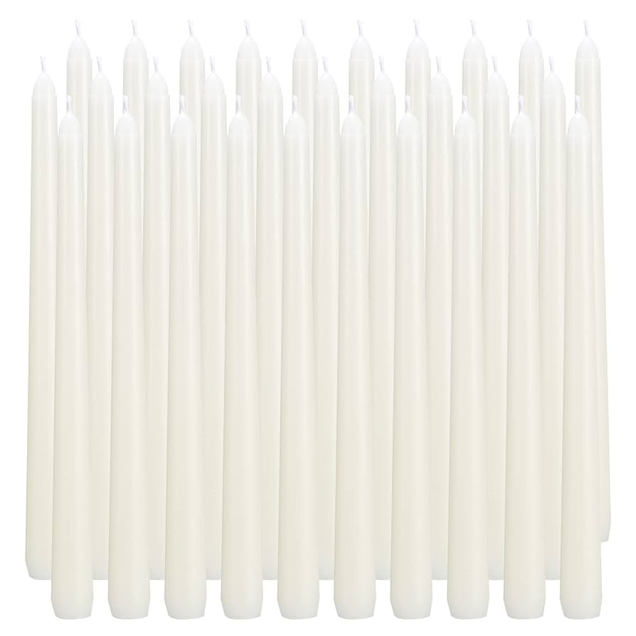 qinxiang 30 Pack Ivory Taper Candles, 10 inch (H) Dripless, Unscented Dinner Candle, Smokeless Ta... | Amazon (US)