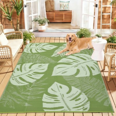 Outdoor Rug Waterproof Reversible Rug Modern Leaves Plastic Straw Area Rug | Target