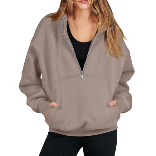 Half Zip Pullover Women Half Zip Sweatshirt Women Loose Fit Fleece Long Sleeve Tunic Pullover Tops Oversized Zip Up Sweatshirts with Pockets Baggy Zip Up Hoodie Women Comfy Pullover Sweaters | Amazon (US)