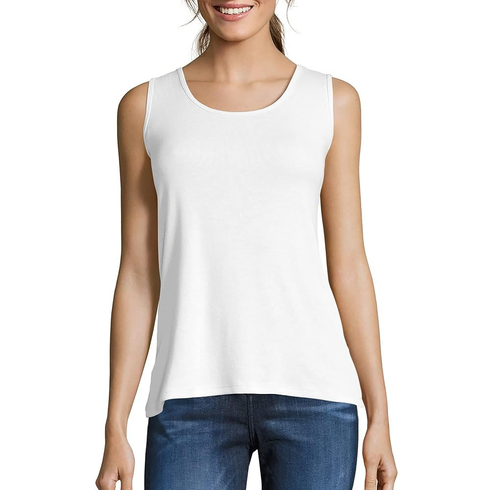 Hanes Women's Shirts, Women’s Mini-Ribbed Cotton Tank Tops, Women’s Sleeveless T-Shirts, Wome... | Amazon (US)