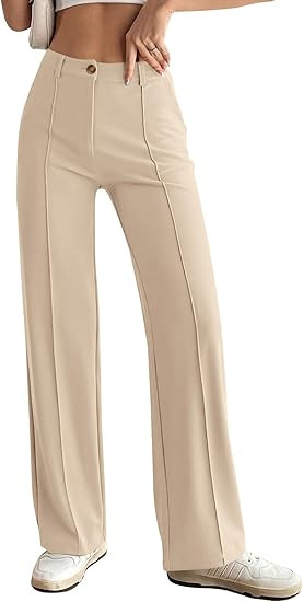 PRETTYGARDEN Straight Leg Pants Stretchy Button Business Casual Work Trousers Knit Elastic Waist ... | Amazon (US)