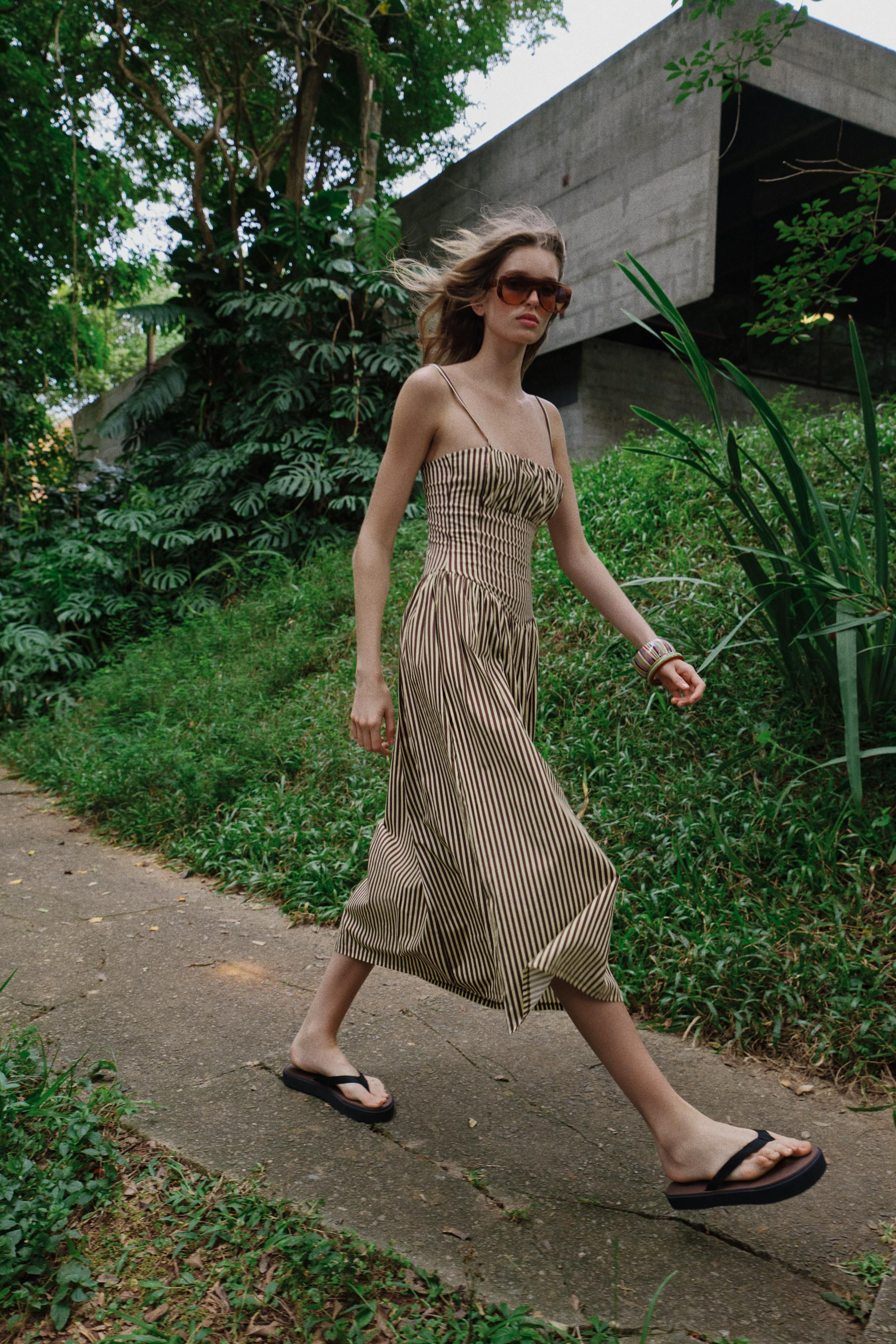 RUSTIC STRIPED MIDI DRESS | Zara US