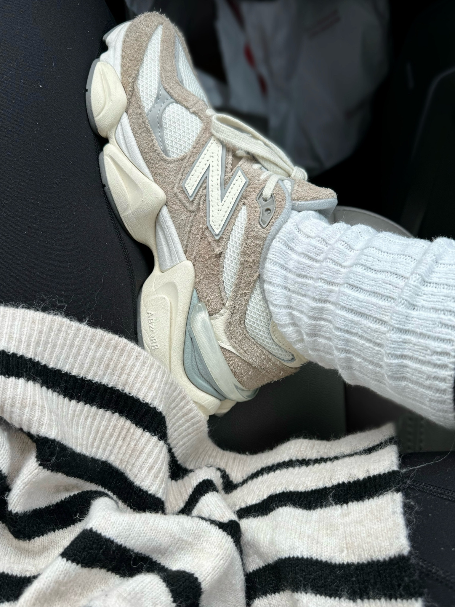 New balance 9060 sneakers striped H&M sweater lululemon leggings slouchy socks

#LTKtravel #LTKfitness #LTKshoecrush