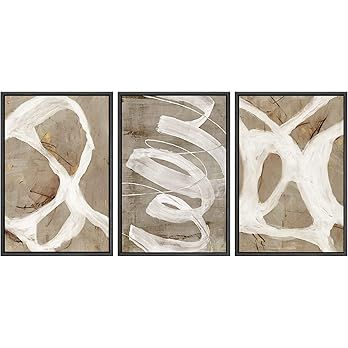 SIGNWIN Framed Canvas Print Wall Art Set White Brown Pastel Paint Strokes Shapes Abstract Illustr... | Amazon (US)