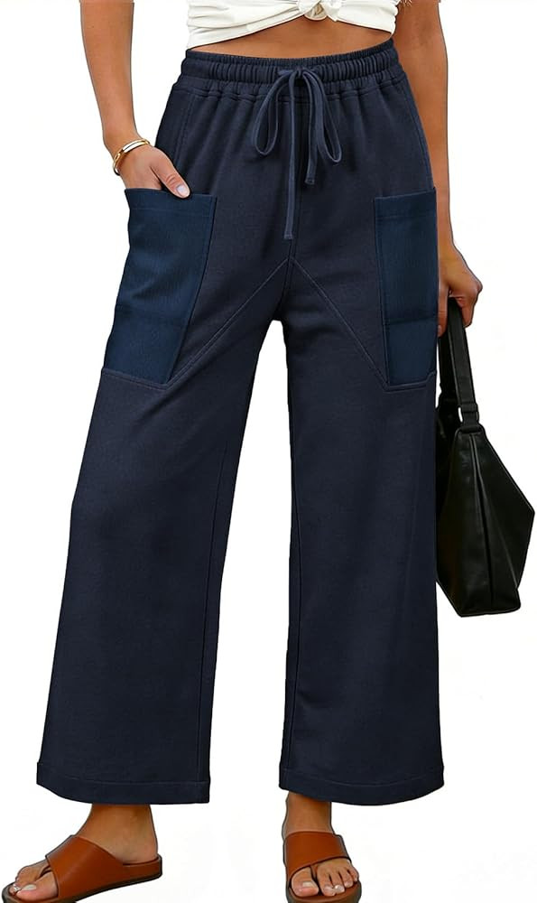 EVALESS Pants for Women Casual High Waisted Baggy Cargo Pants 2026 Summer Ankle Length Wide Leg S... | Amazon (US)