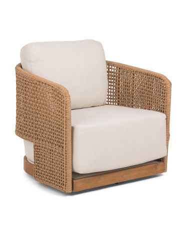 32X27 Outdoor Teak Swivel Accent Chair, Polyester | TJ Maxx