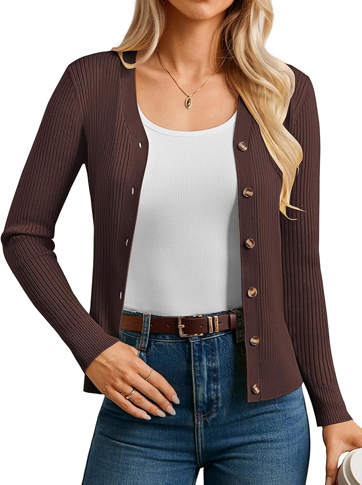 GRACE KARIN Women's Long Sleeve V Neck Button Up Cardigan Sweaters Trendy Ribbed Knit Open Front ... | Amazon (US)