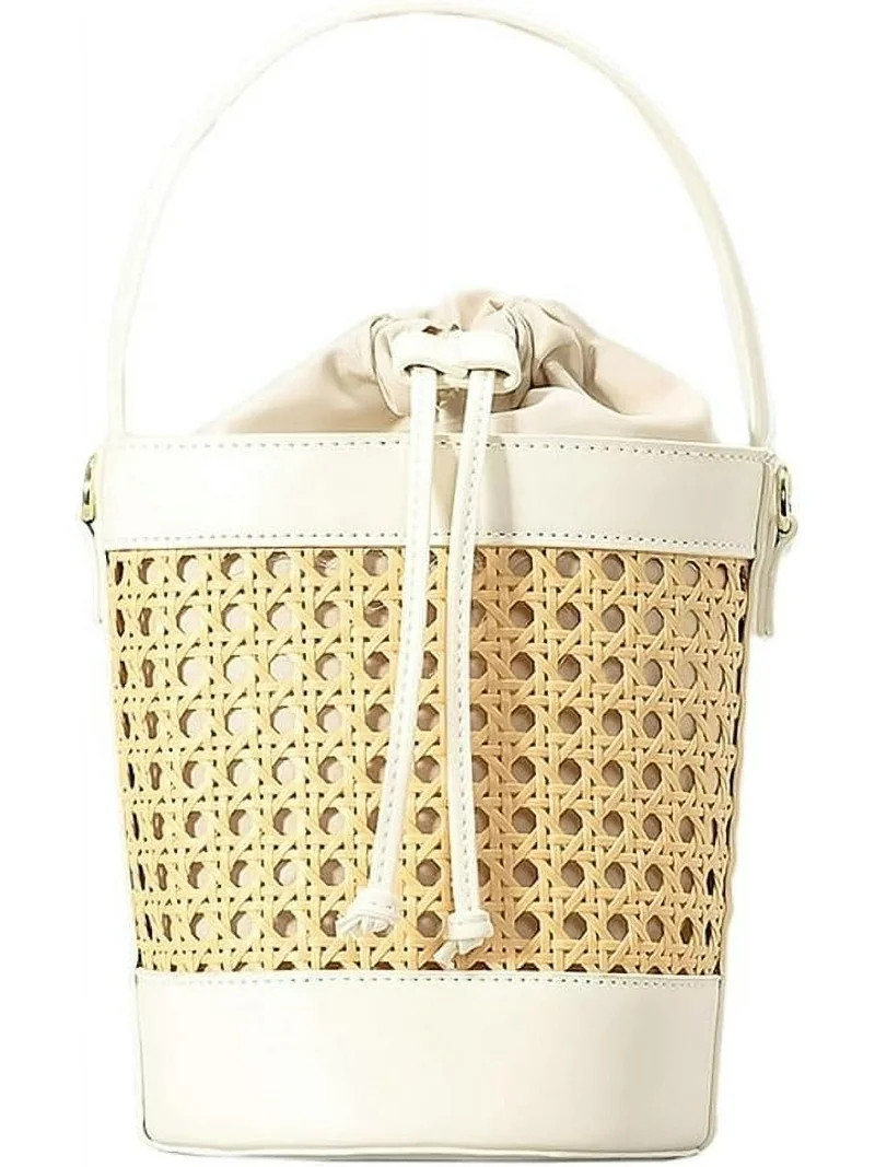 HMSHA Rattan Straw Tote Bucket Bag for Women - PU Leather Summer Beach Holiday Purse | Walmart (US)
