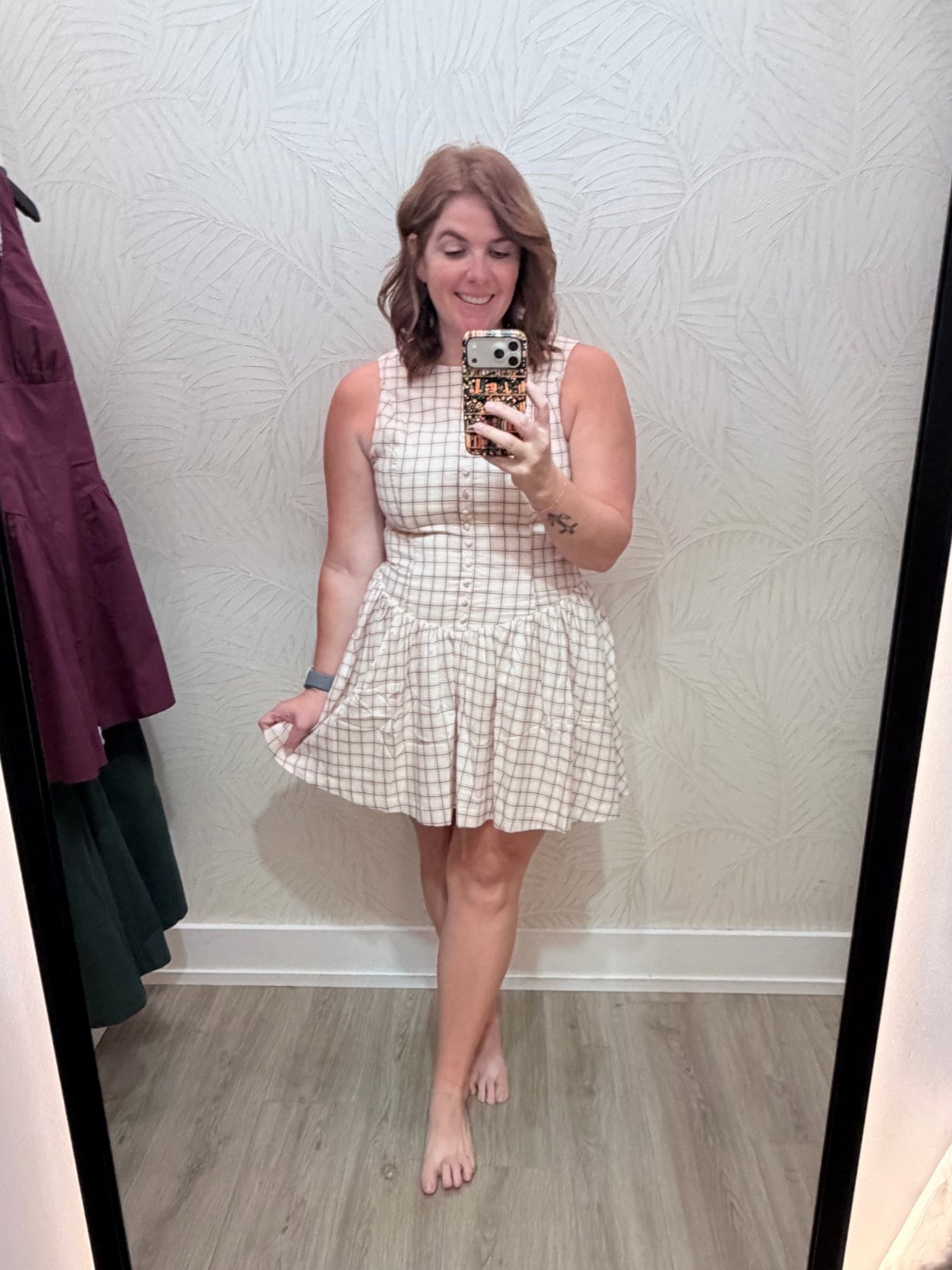 Add a pair of boots and you have the epitome of the perfect fall outfit! This dress is super cute and can be dressed up or down! The tress runs TTS and it’s currently on sale!