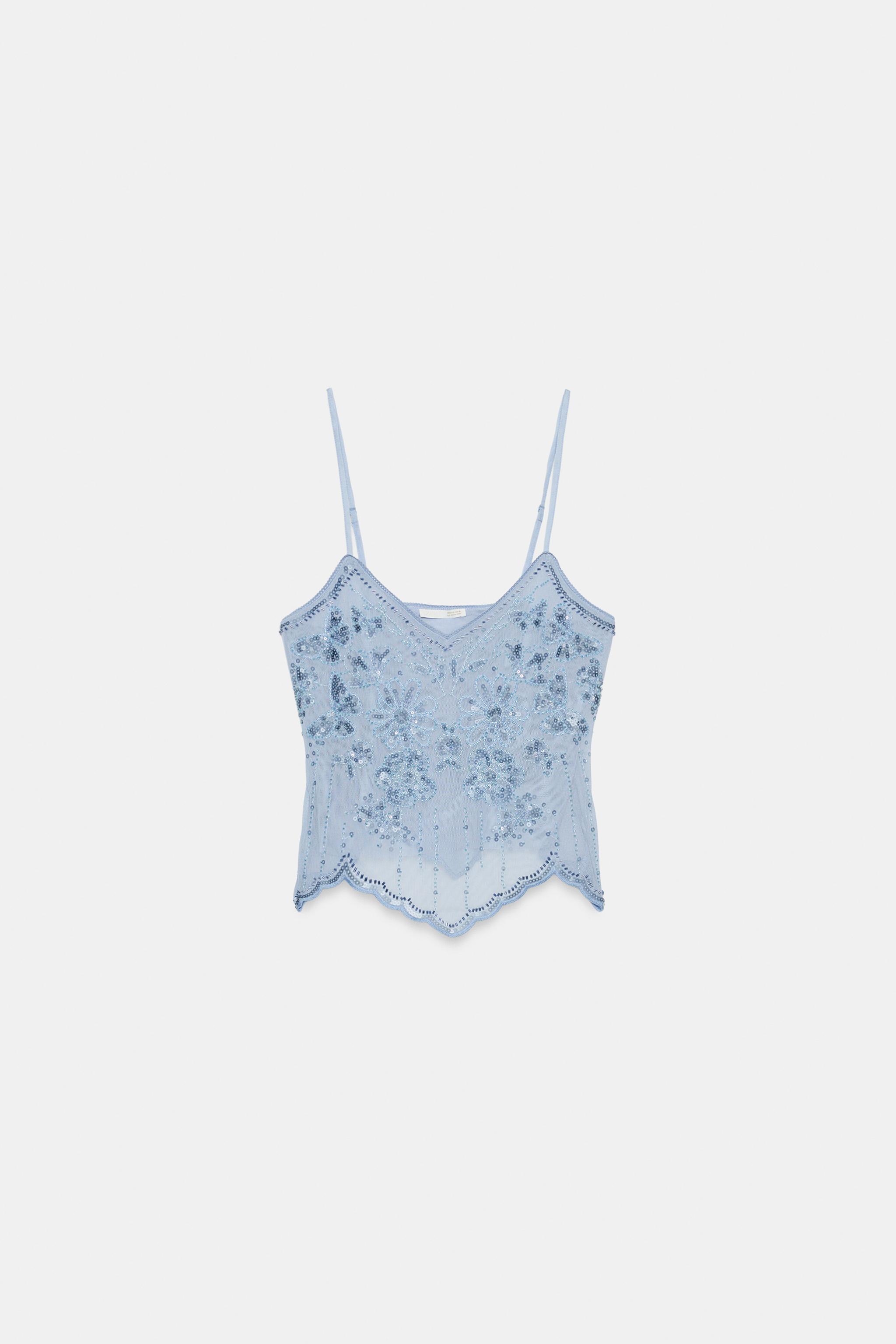 EMBROIDERED STRAPPY TOP | Zara US