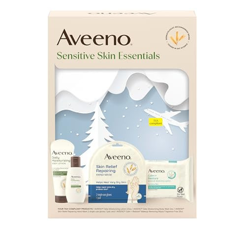 Aveeno Sensitive Skin Essentials Gift Set with Daily Moisturizing Lotion, Daily Moisturizing Body Wash, Calm + Restore Makeup Removing Wipes, & Skin Relief Repairing Hand Mask, 4 items | Amazon (US)