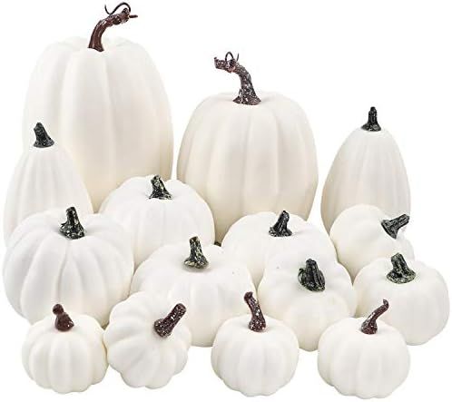 FUNARTY 16pcs White Pumpkins Decorations Artificial Pumpkins Set Fall Decorative Assorted Fake Pumpk | Amazon (US)