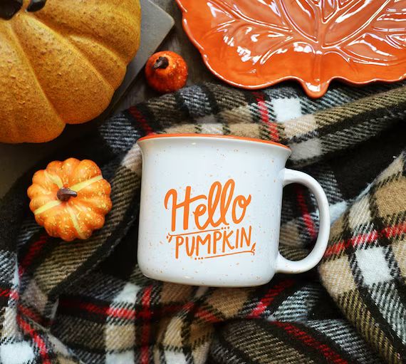 IMPERFECT Fall Mug, Fall Campfire Mug, White Ceramic Mug, Hello Pumpkin, Hand Lettered Mug, Pumpk... | Etsy (US)
