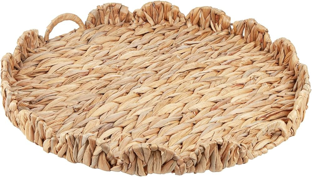 Round Ottoman Tray Large Wicker Serving Tray with Handles for Coffee Table, 20 Inch Handwoven Nat... | Amazon (US)