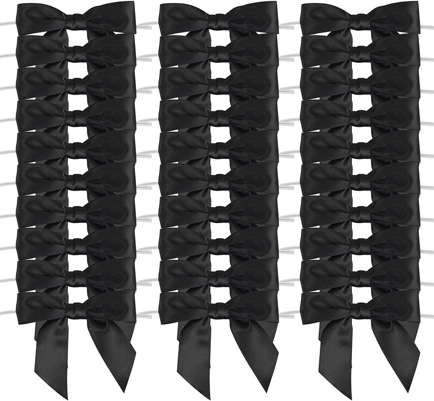 AIMUDI Black Satin Ribbon Twist Tie Bows for Graduation Decorations 3.5" Pre Tied Small Black Bow... | Amazon (US)