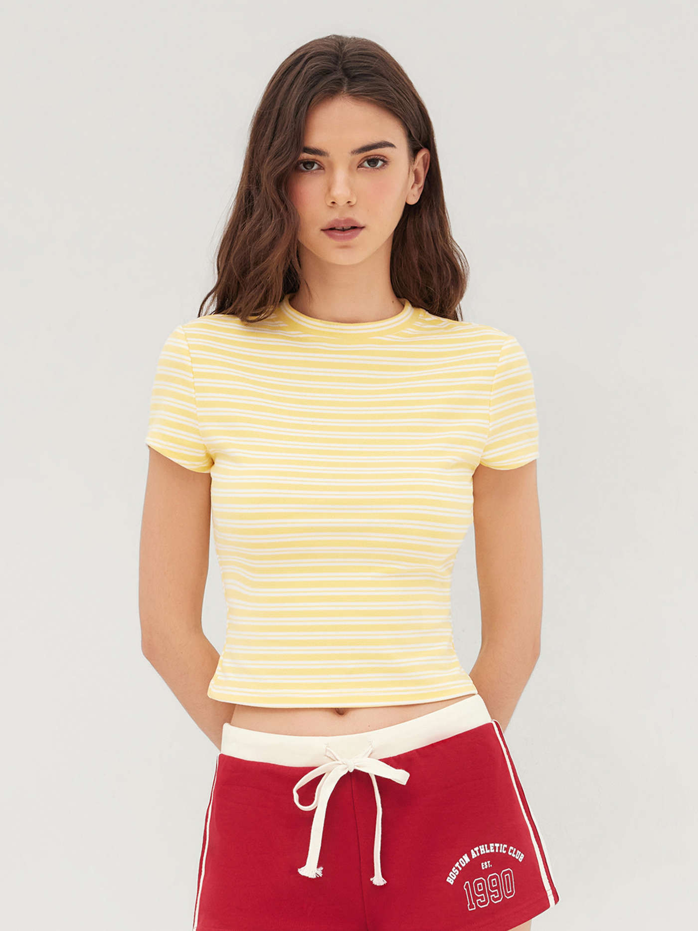 Jersey Round Neckline Stripe Short Sleeve Tee For Daily Casual | Cider