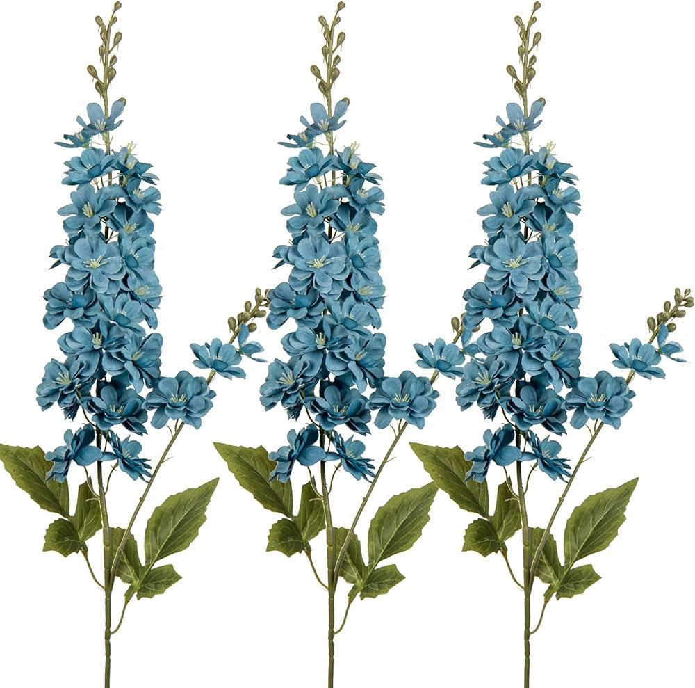 DILATATA Artificial Delphinium Faux Flowers Fake Flower Long Stem Fake Delphinium Stem Rustic Fau... | Amazon (US)