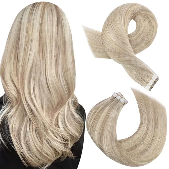 Moresoo Tape in Hair Extensions Human Hair Highlighted Hair Extensions Tape in Ash Blonde Highlig... | Amazon (US)