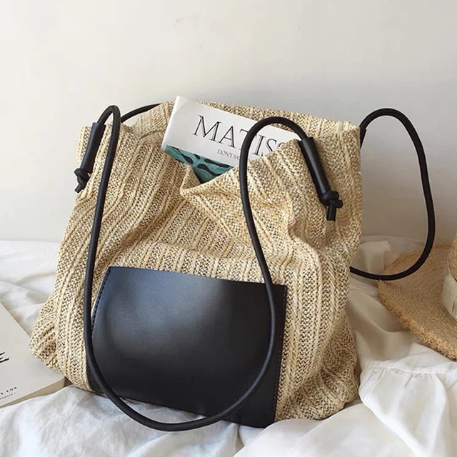 Sacola tecida palha vintage, bolsa de ombro praia, grande capacidade, estilo feriado, in, compras... | Aliexpress BR (BR)