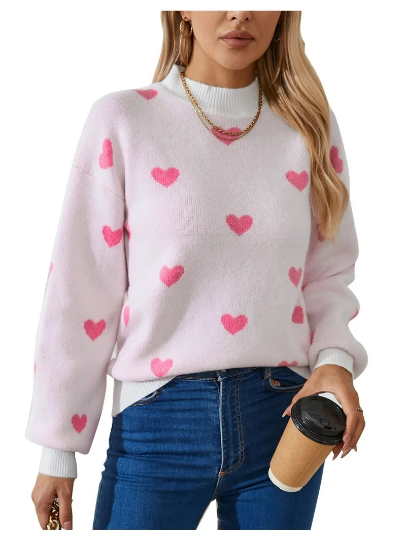 Sweaters for Women Crewneck Cute Heart Knitted Sweaters Winter Warm Pullover Sweaters Alsol Lames... | Walmart (US)
